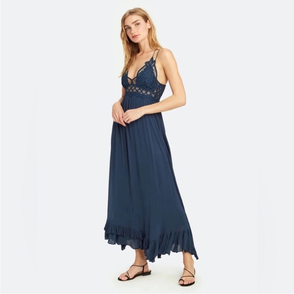 Free People Dresses & Skirts - Free People Adella Maxi Slip Dress in Midnight Blue Small